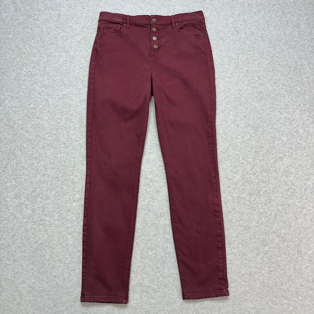 Loft Outlet Button-Up Skinny Jeans WMNS 8 Maroon Mid Rise #70273 Denim Cotton